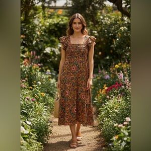 House of Harlow 1960 Floral Print Maxi Dress Boho Cottagecore Long Gown
